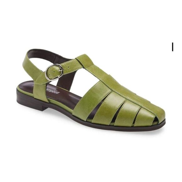 Anthropologie Jeffrey Campbell Landen Sandal Fisherman Green Leather 5.5 NEW - Picture 1 of 9